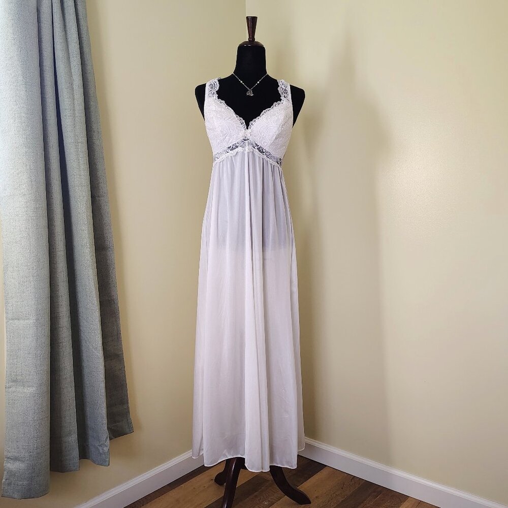 Vintage White Nylon & Lace OLGA Full Slip Maxi Lingerie Nightgown - 38